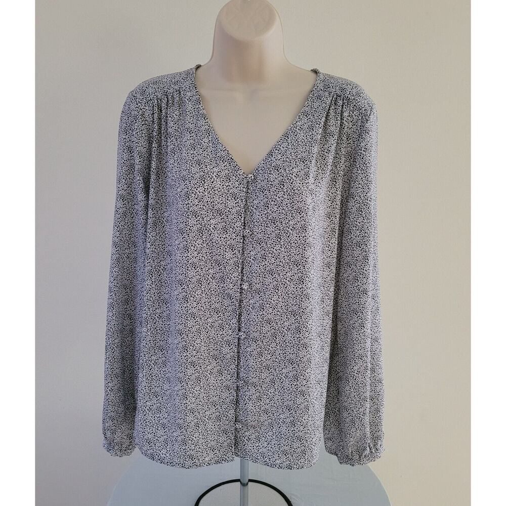 APT 9 Black & White Button Front Print Blouse w/solid white back--Sz L